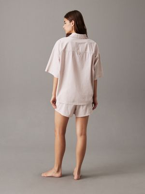 steady stripe_gray morn cotton poplin shorts pyjama set for women calvin klein