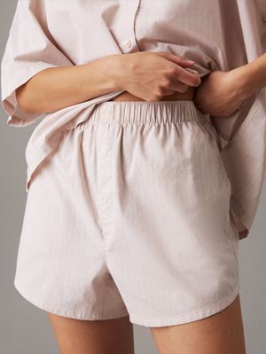 steady stripe_gray morn cotton poplin shorts pyjama set for women calvin klein