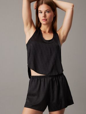 holiday shine black shorts pyjama set - satin jacquard for women calvin klein