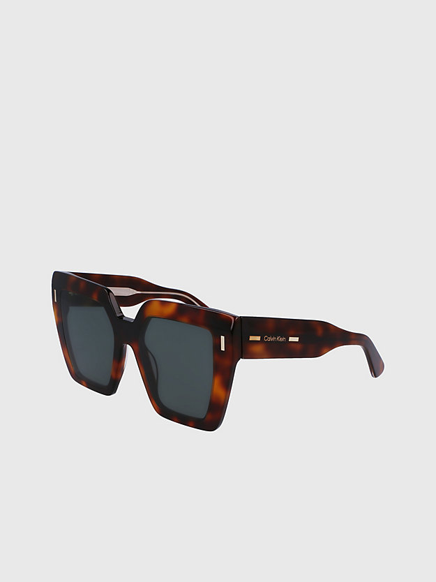 brown havana quadratische sonnenbrille ck23502s für damen - calvin klein