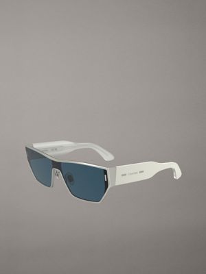 matte silver modified rectangle sunglasses ck25102s for adults gender inclusive calvin klein