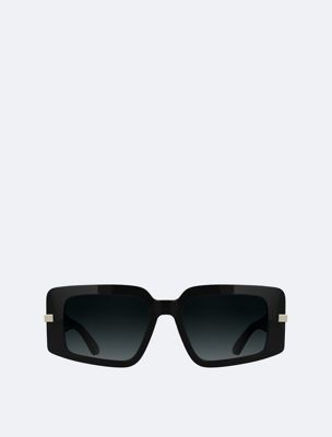 black modifizierte rechteckige sonnenbrille ck25533s für damen - calvin klein