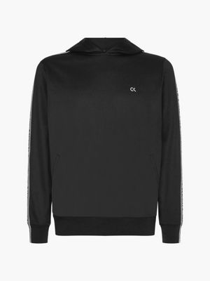 CK BLACK/ BRIGHT WHITE Logo Tape Fleece Hoodie for men CK PERFORMANCE