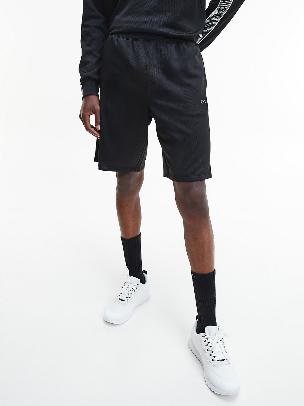 CK BLACK/ BRIGHT WHITE Relaxed Fleece Gym Shorts undefined men Calvin Klein