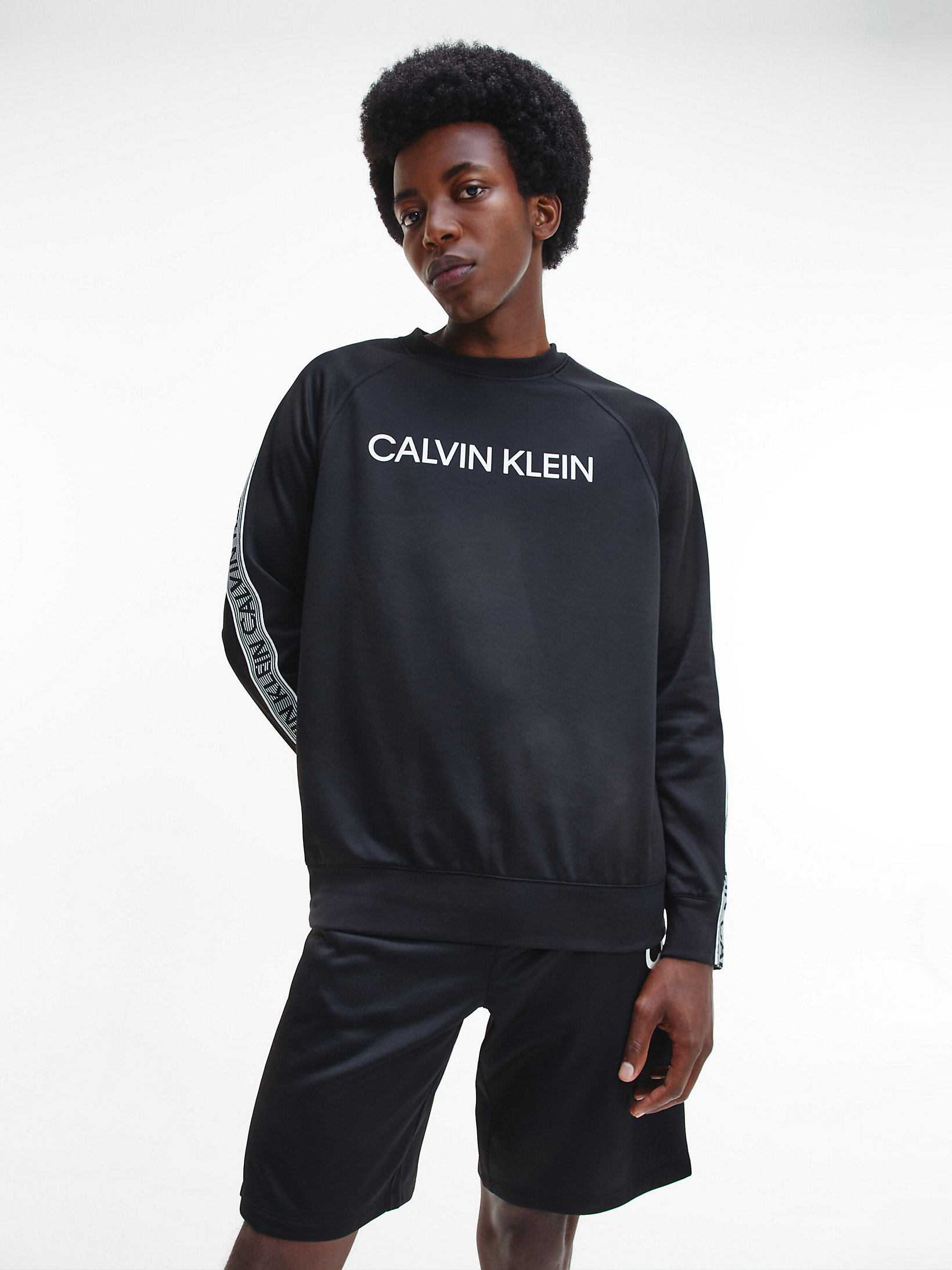 CK Black/bright White Logo Tape Fleece Sweatshirt undefined men Calvin Klein