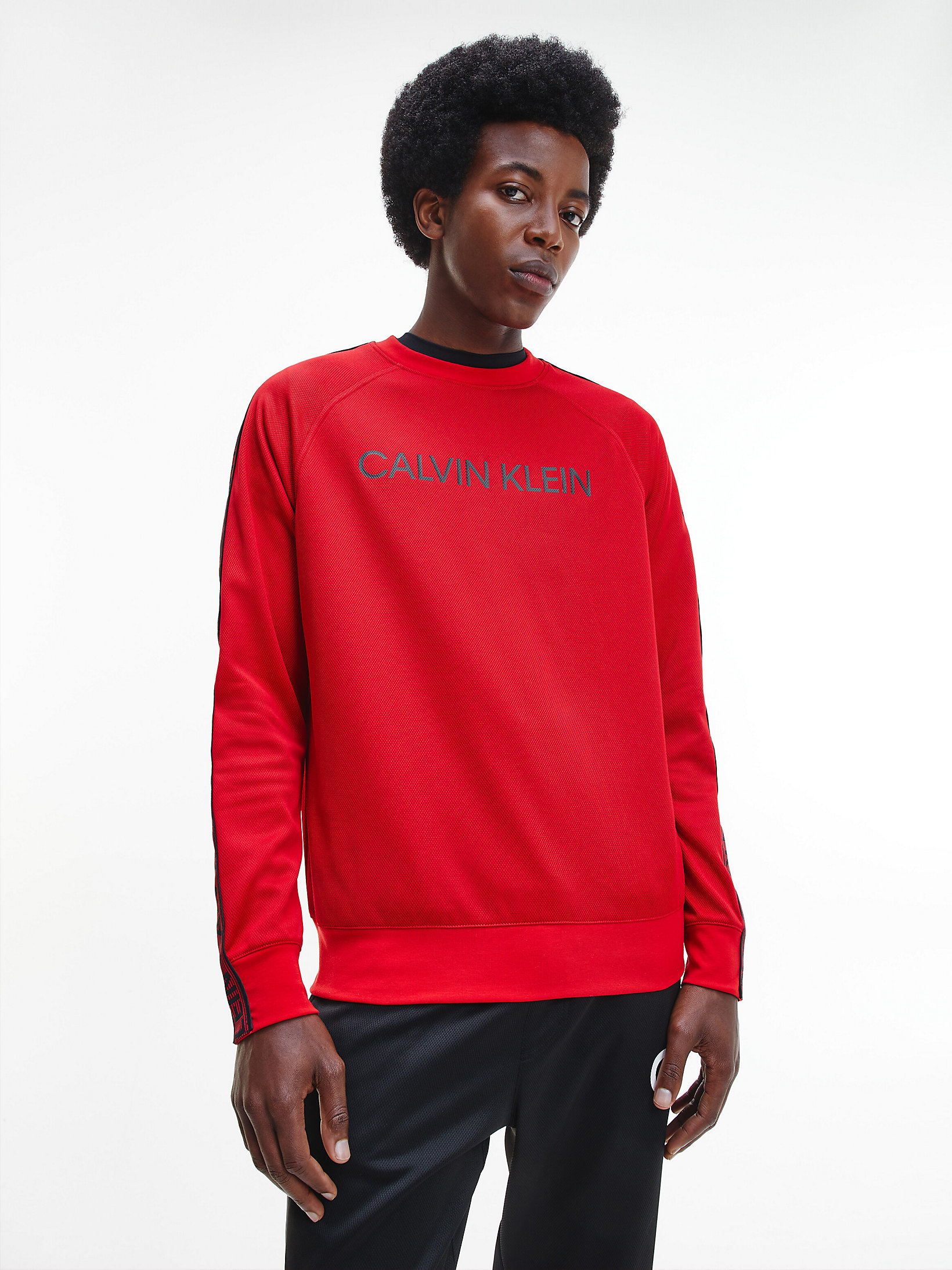Barbados Cherry/ CK Black Logo Tape Fleece Sweatshirt undefined men Calvin Klein