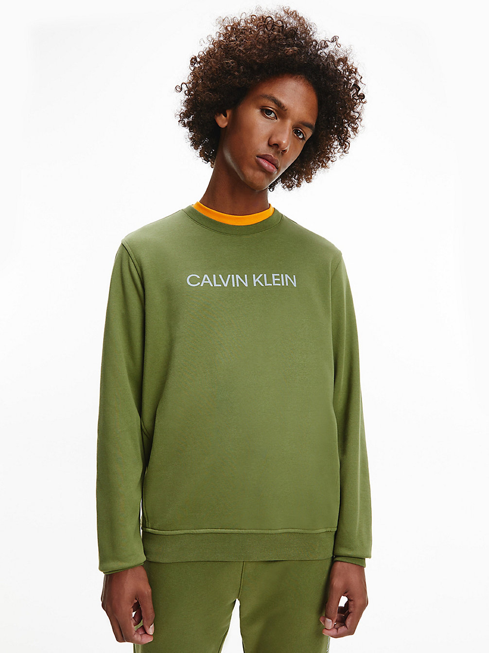 CAPULET OLIVE/ FLAME ORANGE Cotton Terry Logo Sweatshirt undefined men Calvin Klein