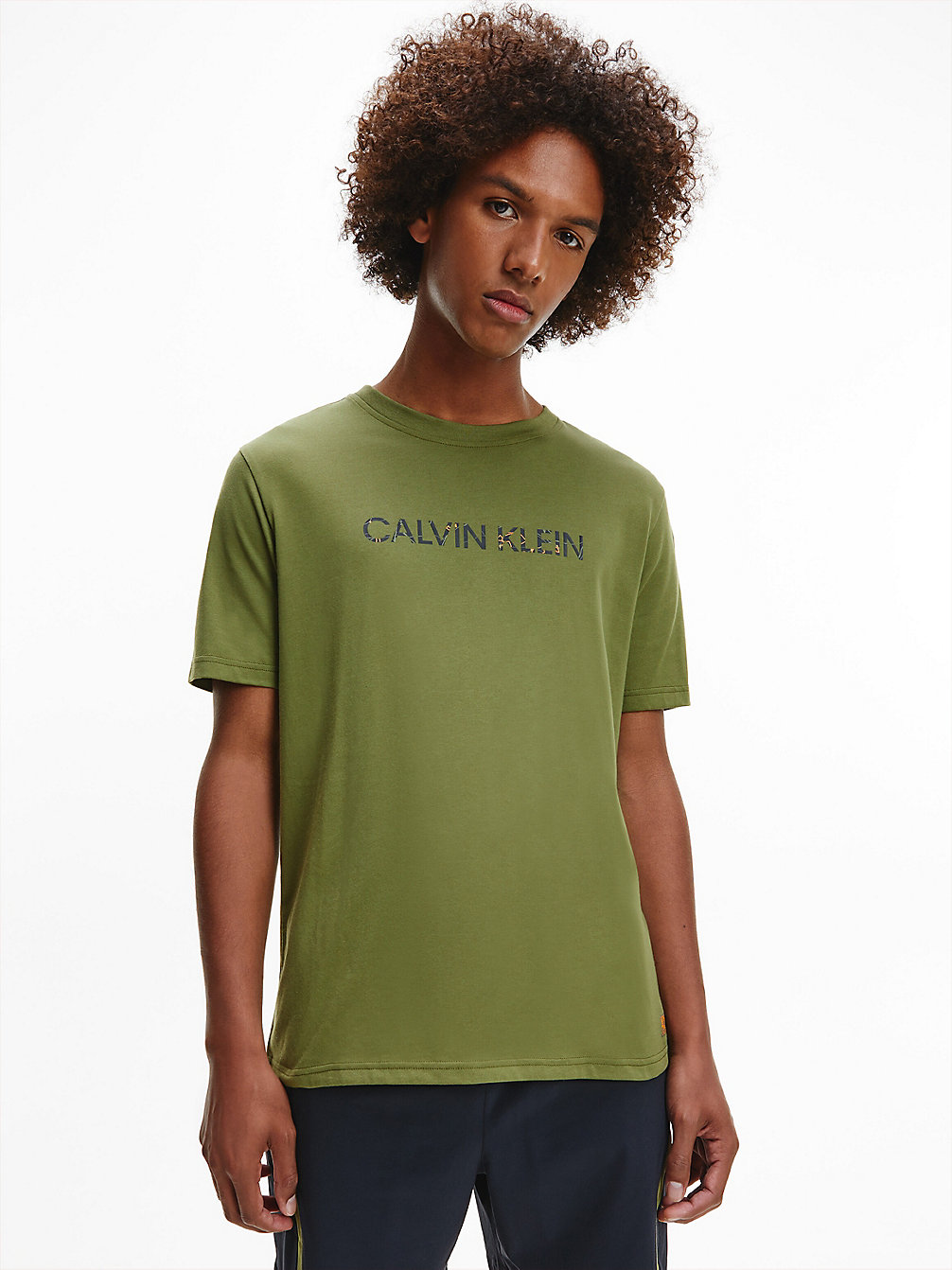 CAPULET OLIVE/ FLAME ORANGE Logo Gym T-Shirt undefined men Calvin Klein
