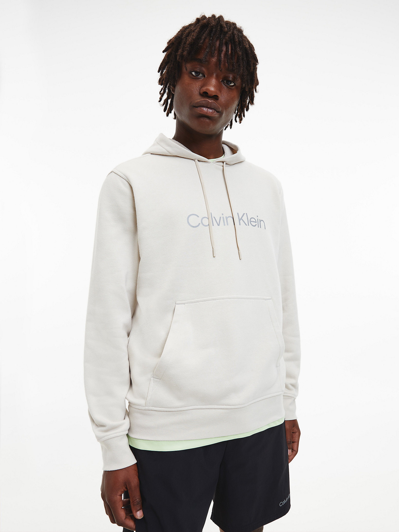Oatmeal Cotton Terry Logo Hoodie undefined men Calvin Klein