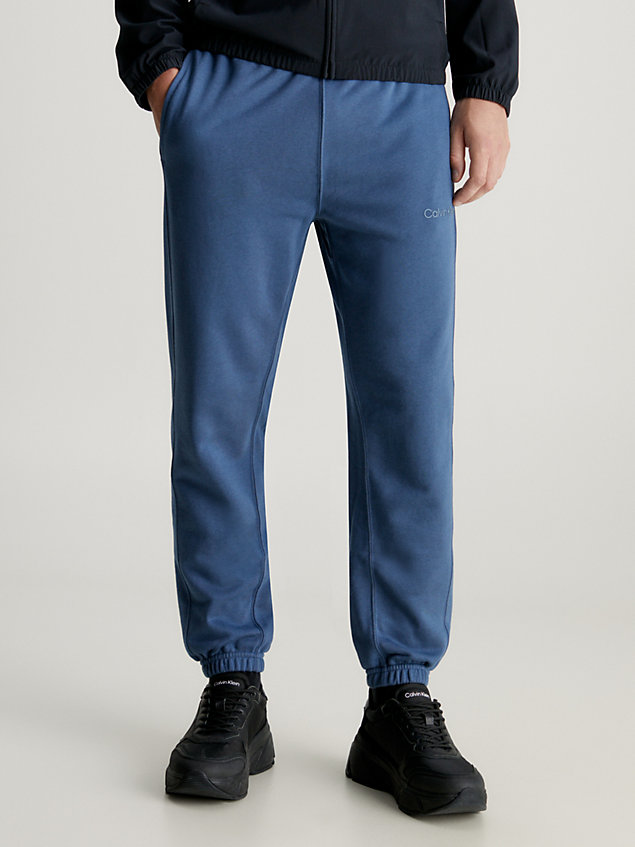 blue relaxed cotton terry joggers for men ck performance