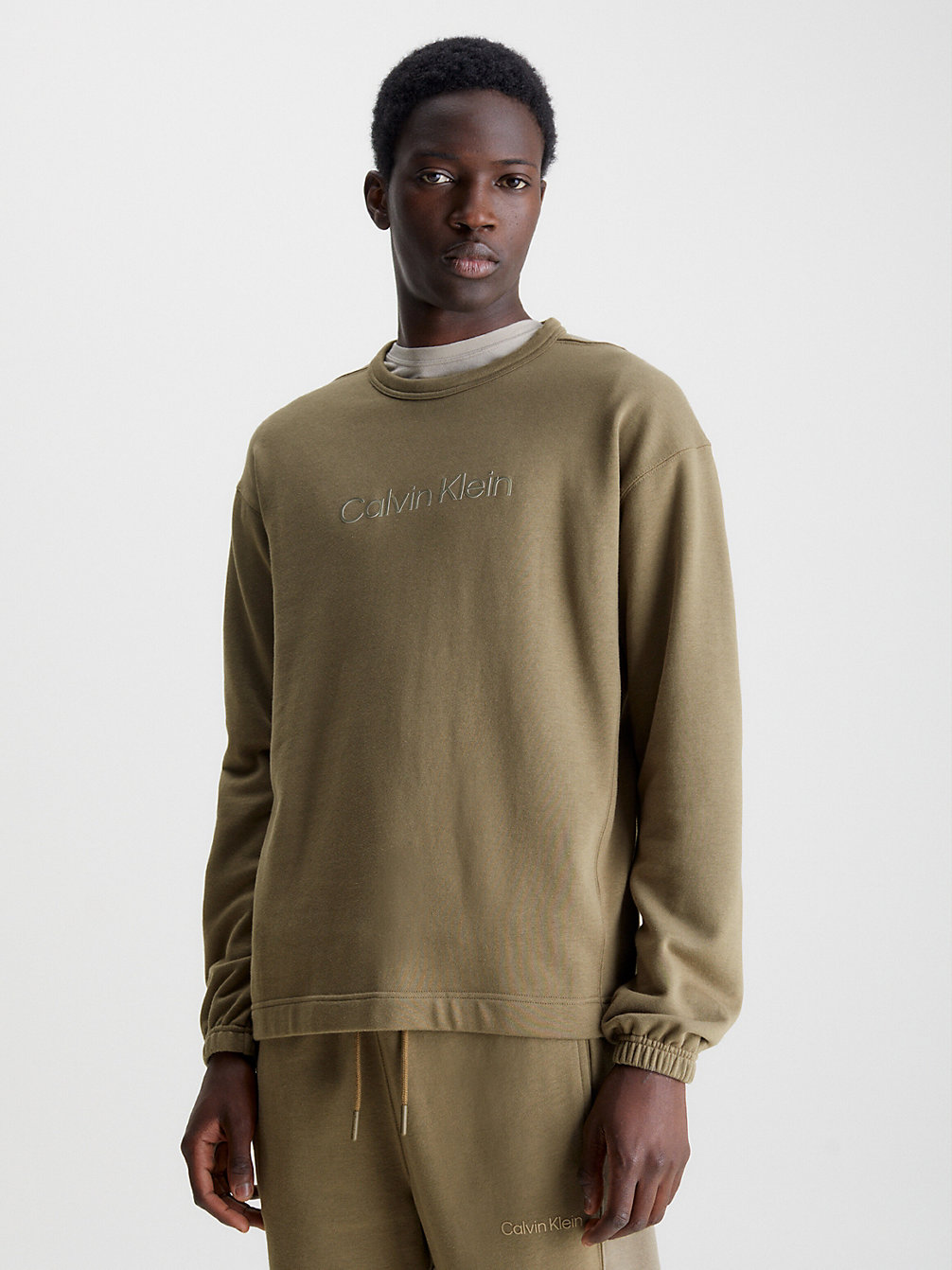 GRAY OLIVE Cotton Terry Logo Sweatshirt undefined men Calvin Klein