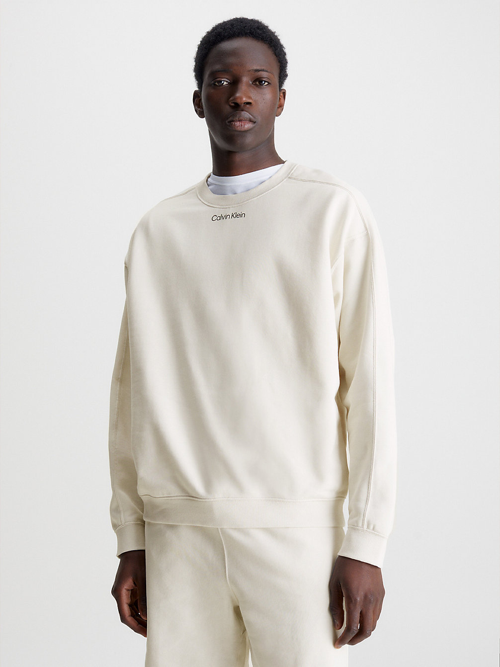 Sweat-Shirt En Tissu Éponge De Coton > CHALK > undefined hommes > Calvin Klein