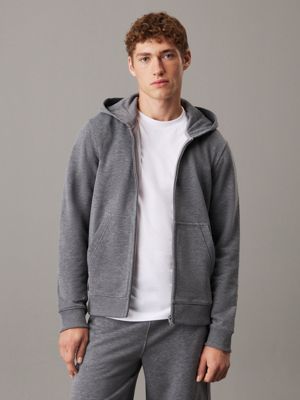 grey french terry zip up hoodie for men ck sport