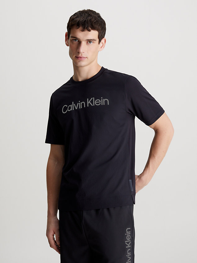 black teksturowany t-shirt sportowy dla mężczyźni - 