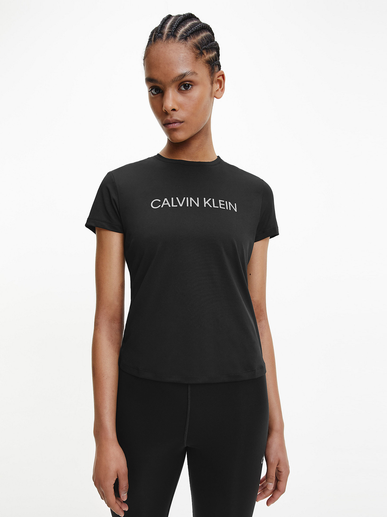 CK Black/reflective Silver > Облегающая спортивная футболка с логотипом > undefined Женщины - Calvin Klein