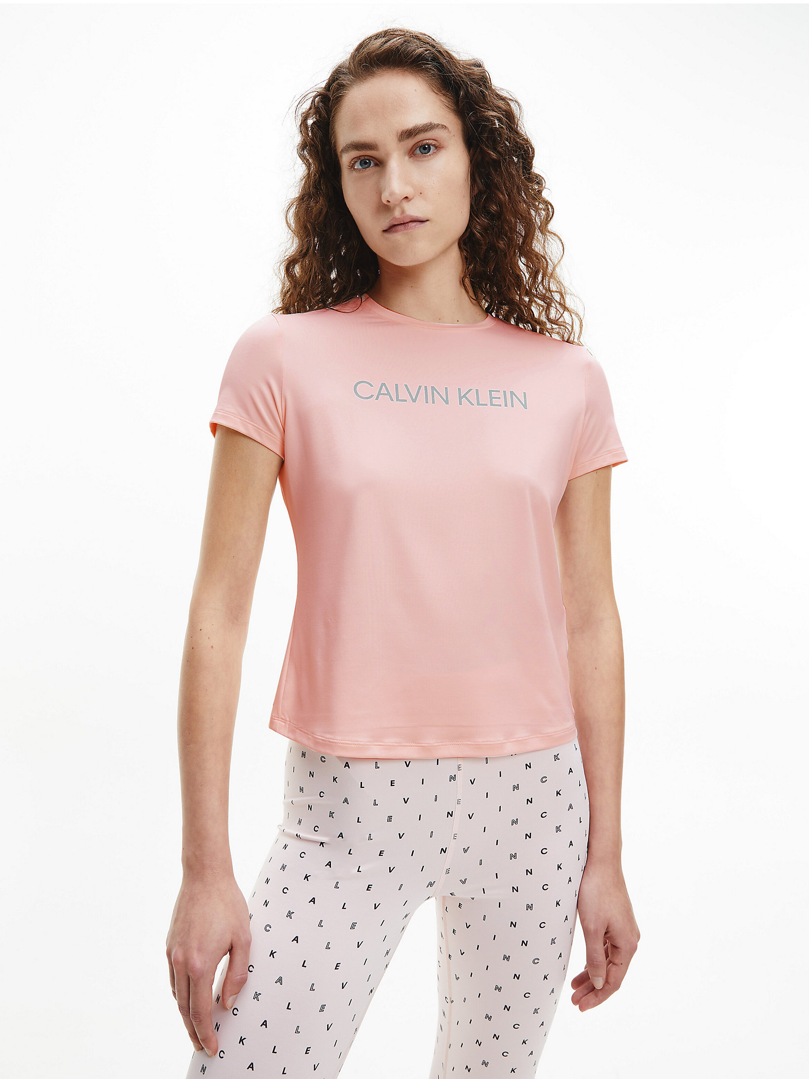 Rose Quartz/reflective Silver Slim Logo Gym T-Shirt undefined women Calvin Klein