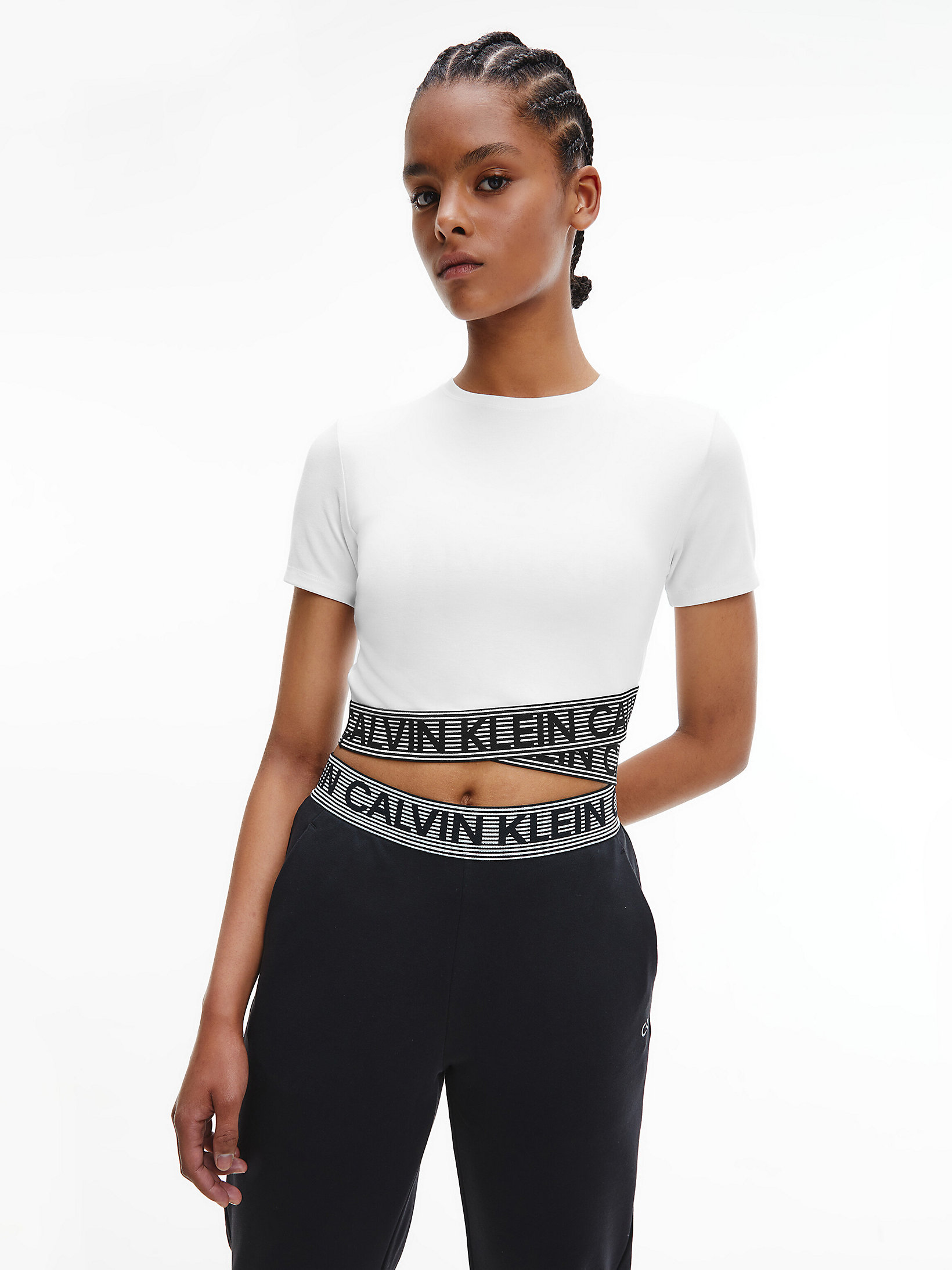 Bright White/CK Black Cropped Gym T-Shirt undefined women Calvin Klein