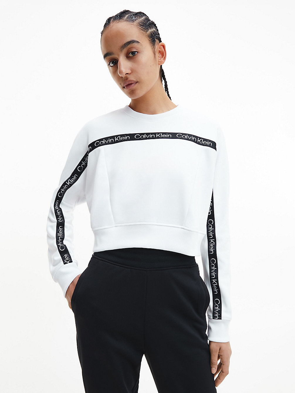 BRIGHT WHITE Cropped Sweatshirt Met Logo undefined dames Calvin Klein