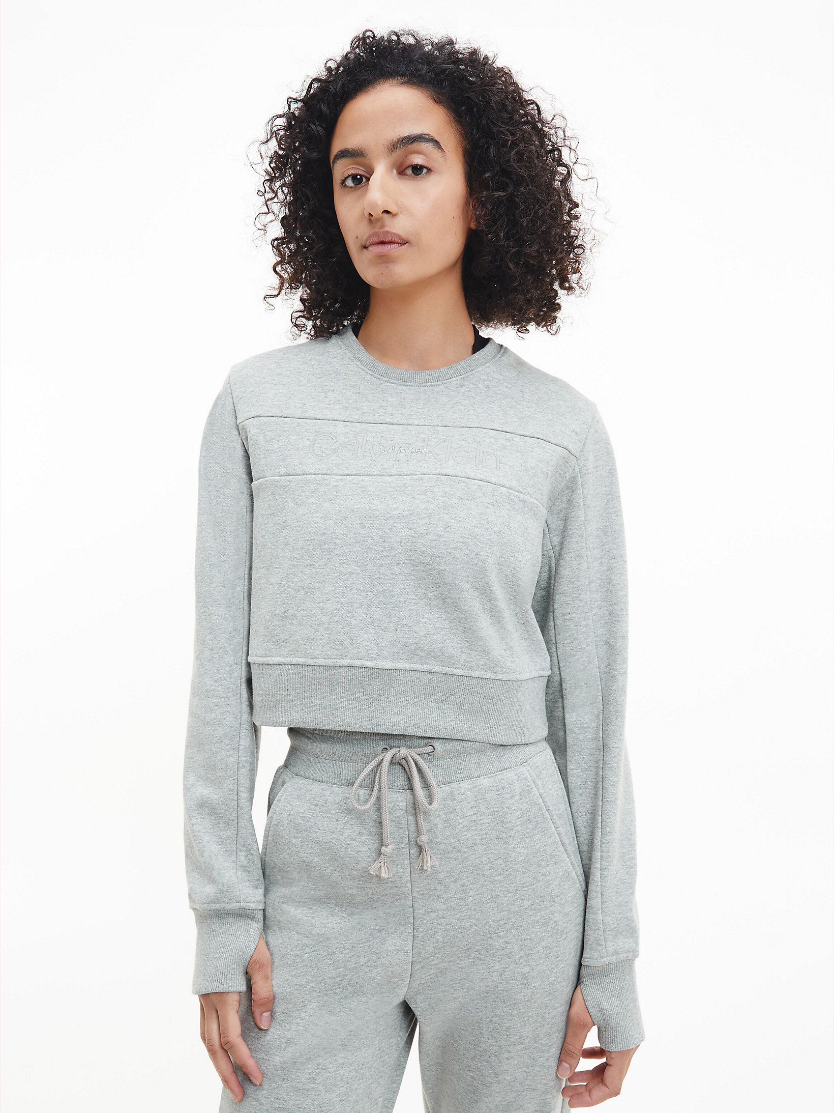 Grey Heather Sweat-Shirt Court Avec Logo undefined femmes Calvin Klein