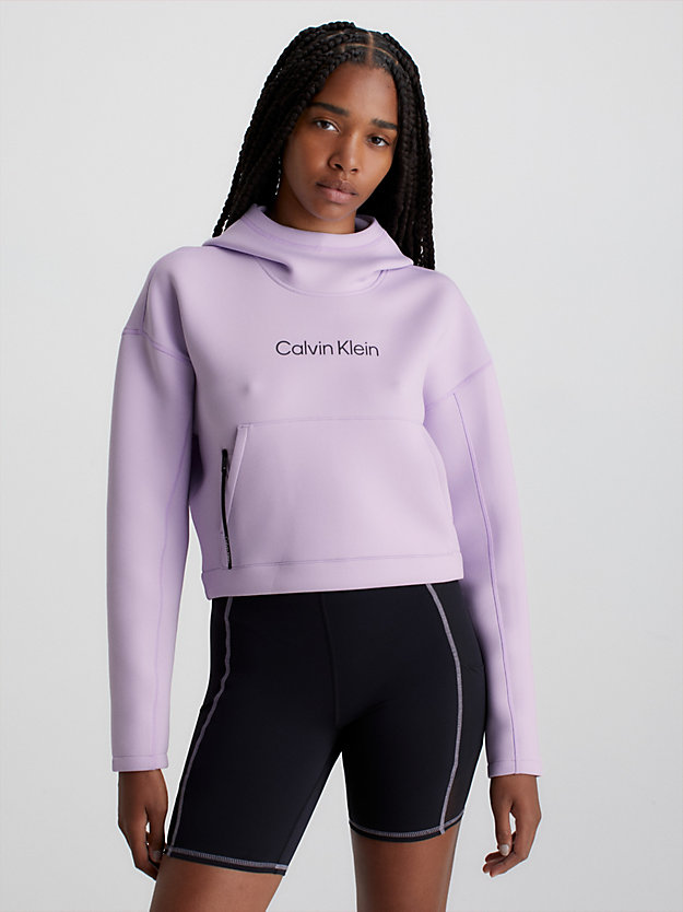 sweat-shirt à capuche court avec logo pastel lilac pour femmes ck performance