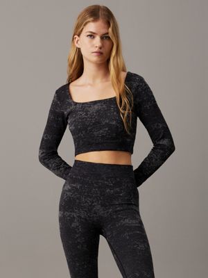 black cropped long sleeve gym t-shirt for women ck sport