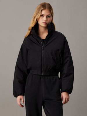 black cropped padded zip up jacket for women ck sport