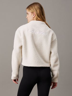 silver birch cropped sherpa fleece pullover for women ck sport