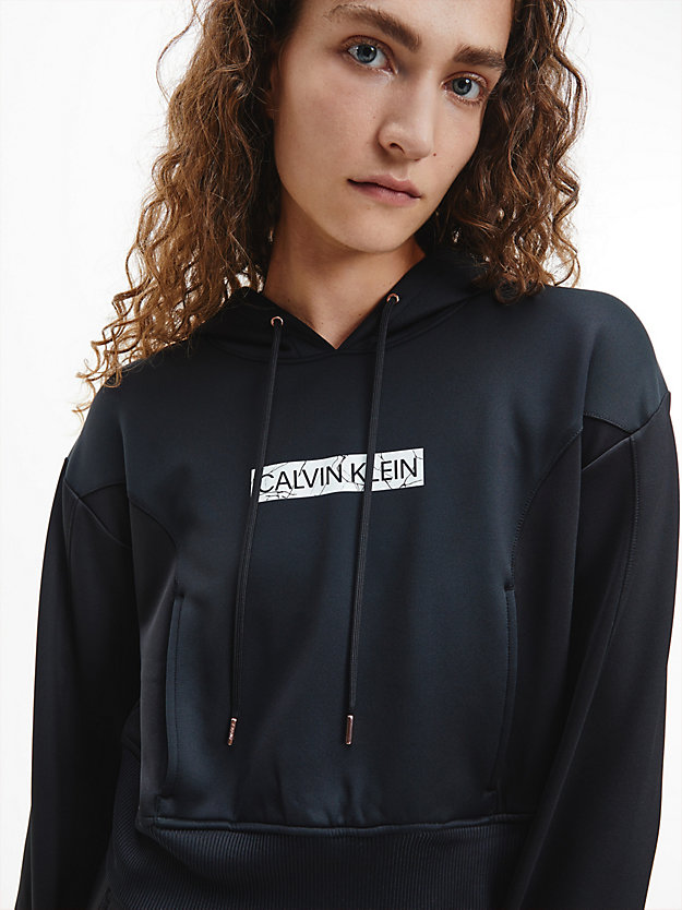 CK BLACK/ BRIGHT WHITE Cropped Logo Hoodie for women CK PERFORMANCE