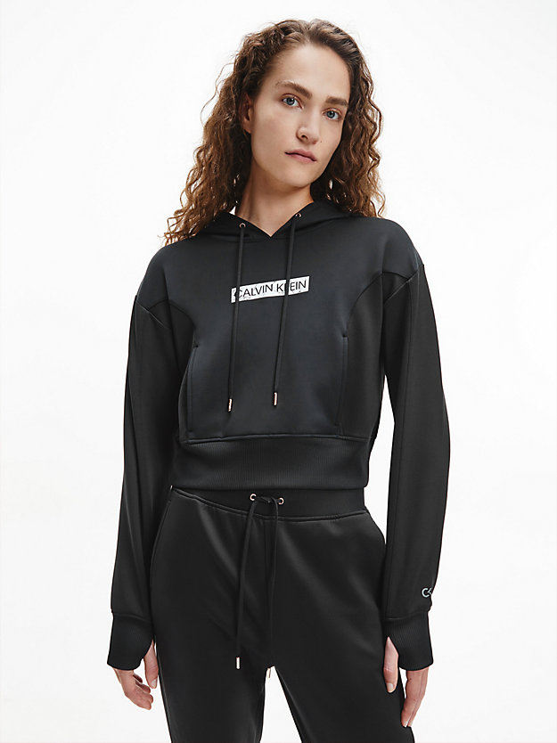 CK BLACK/BRIGHT WHITE Cropped Logo Hoodie for women CK PERFORMANCE