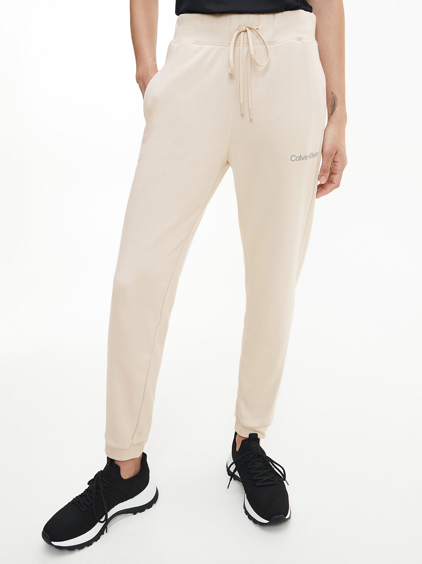 Oatmeal Pantalon De Jogging En Tissu Éponge De Coton Avec Logo undefined femmes Calvin Klein