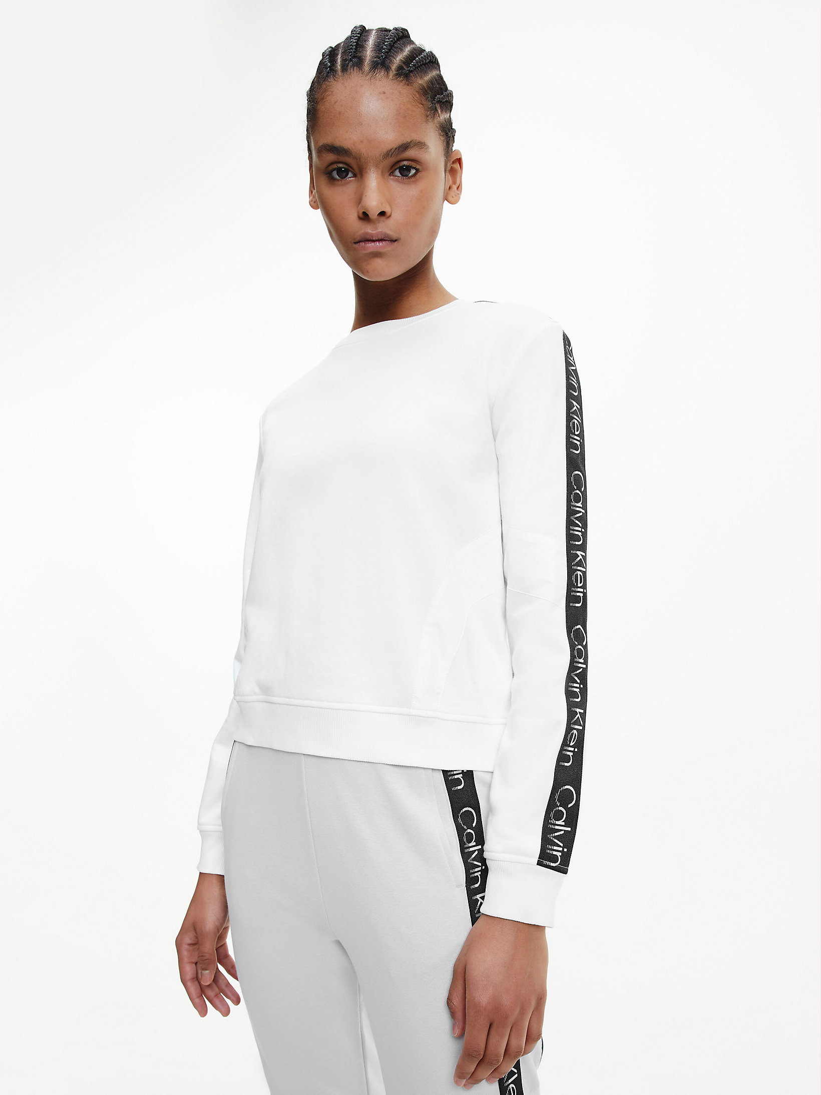 Bright White Cotton Terry Logo Sweatshirt undefined women Calvin Klein
