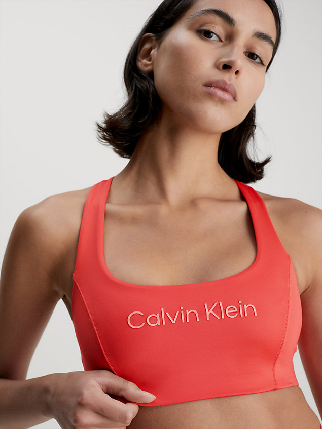 red medium impact sports bra for women ck performance