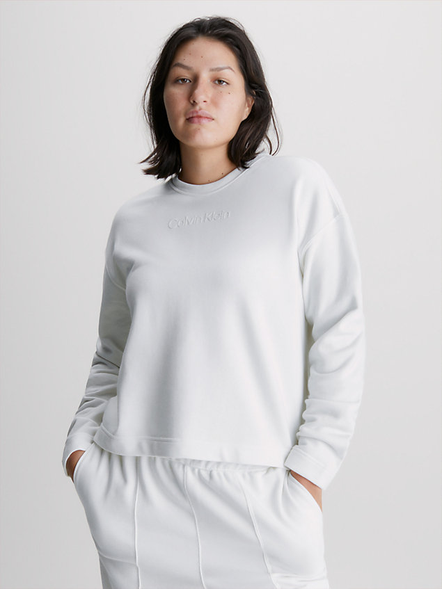 white cotton terry logo sweatshirt for women ck performance