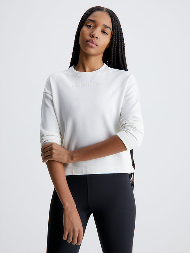 white suede cotton terry logo sweatshirt for women ck performance