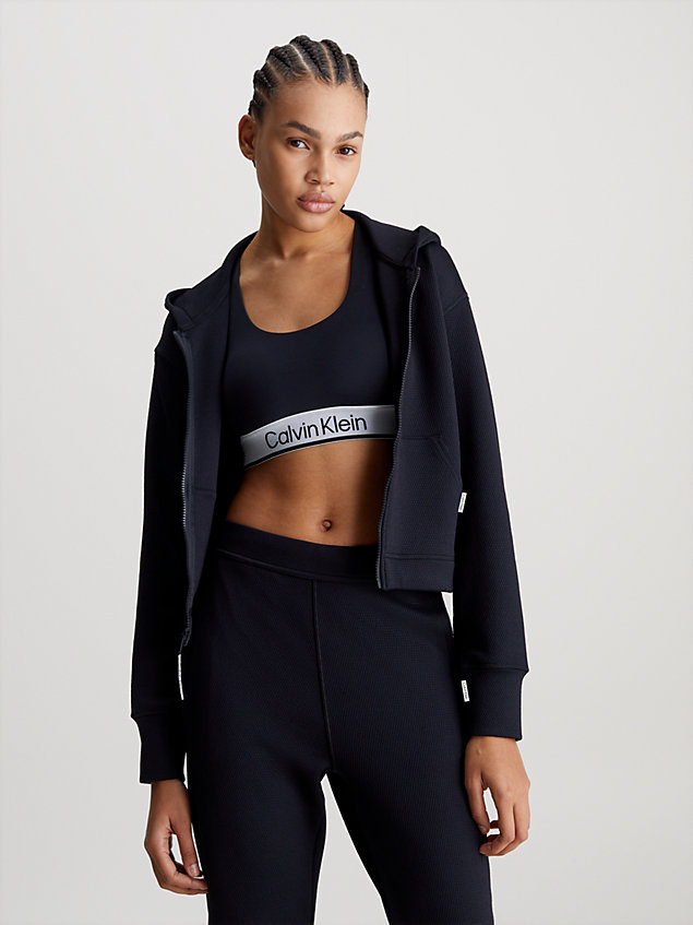 sweat-shirt à capuche court zippé black pour femmes 