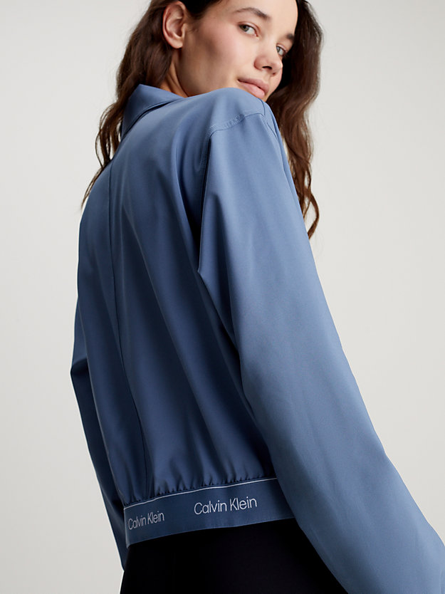 ceramic blue cropped zip up jacket for women 