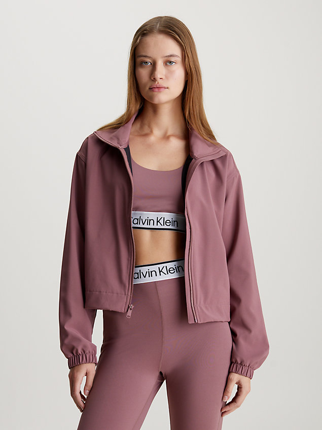 pink cropped zip up jacket for women 