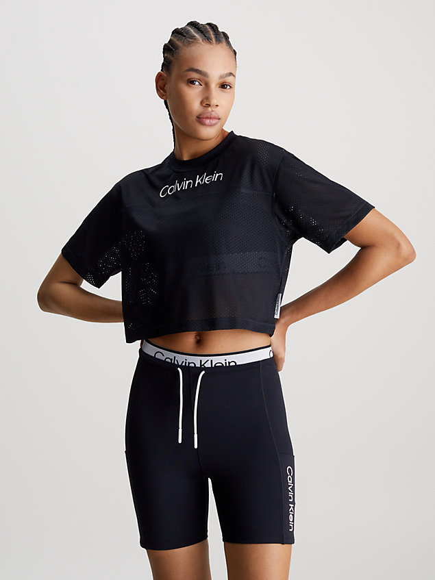 black mesh cropped gym t-shirt for women 