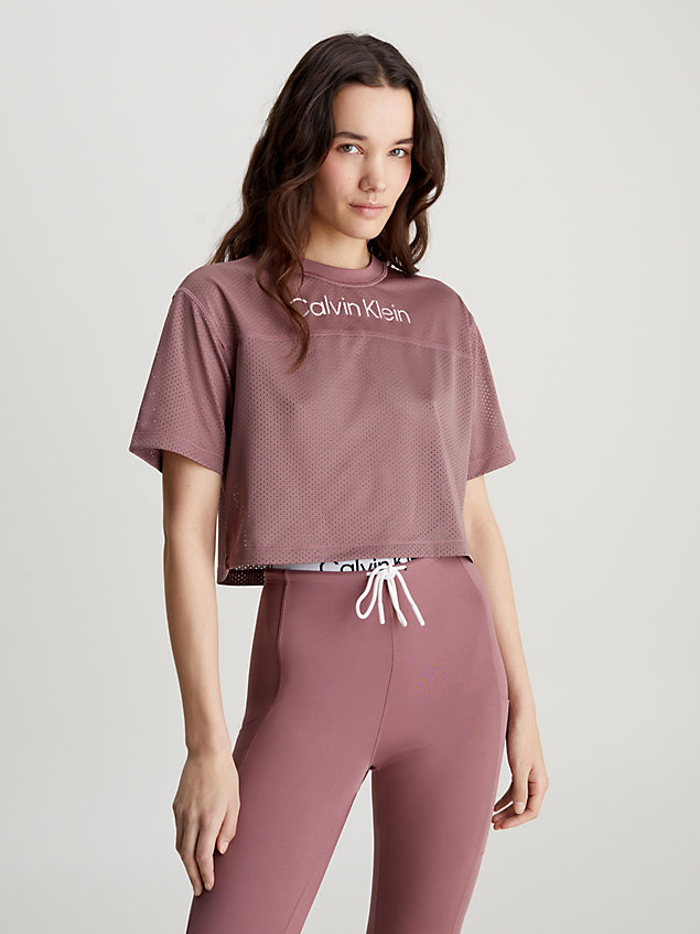 pink mesh cropped gym t-shirt for women 