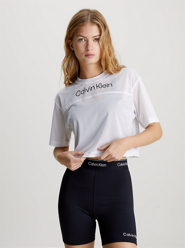 white mesh cropped gym t-shirt for women 