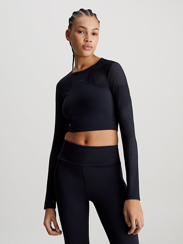 black long sleeve cropped gym top for women 