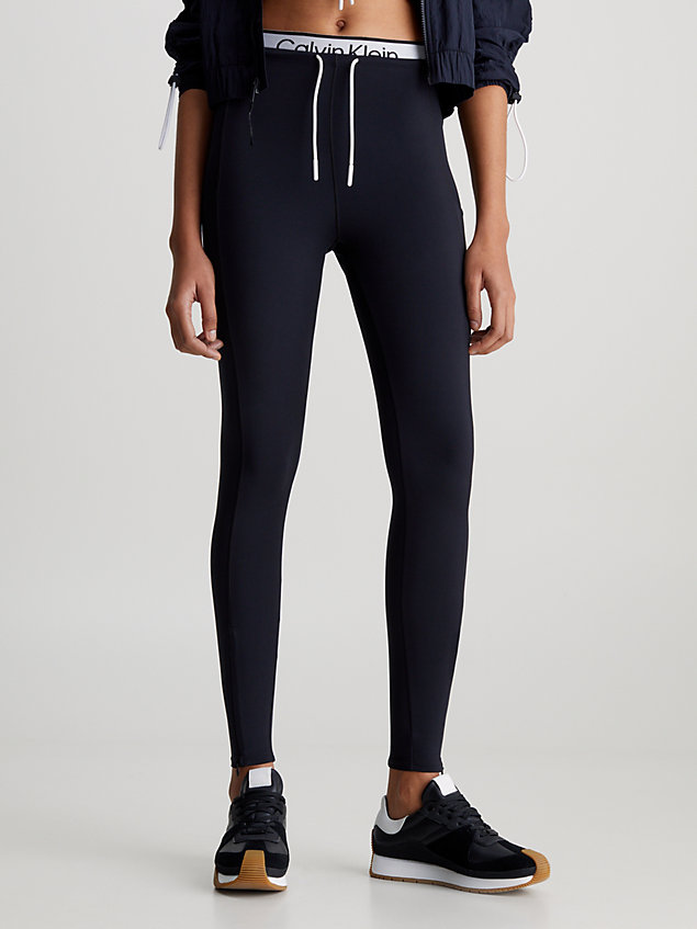 black legginsy sportowe 7/8 z podwójną gumką z logo dla kobiety - 