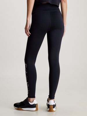Calvin Klein Performance Women's High Waisted Logo Tights / Leggings - Black/Silver