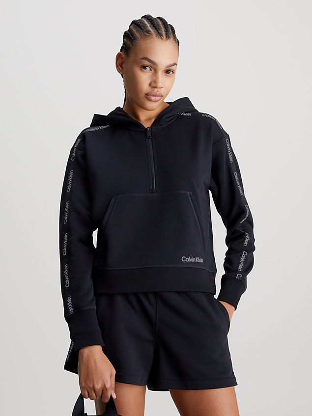 black cropped french terry hoodie for women 