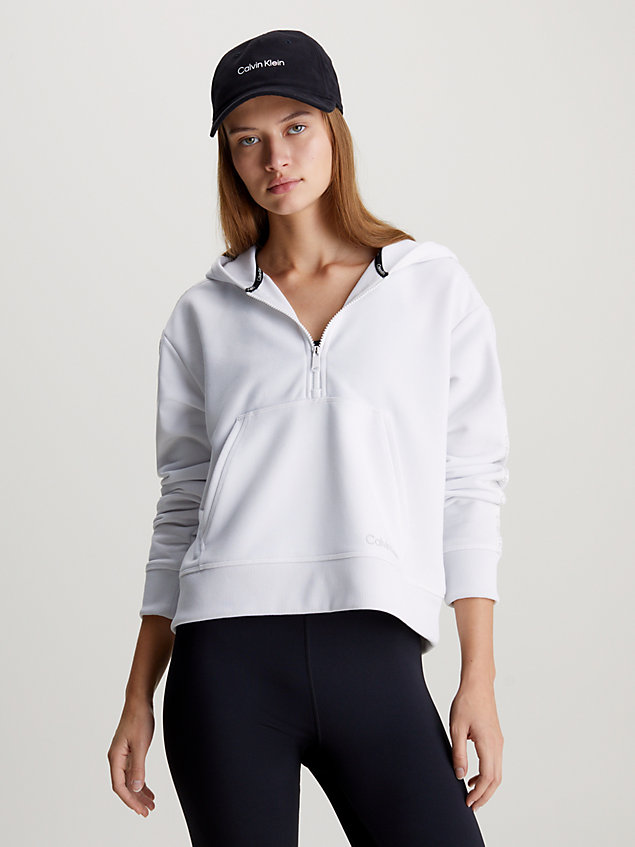 white cropped french terry hoodie for women 