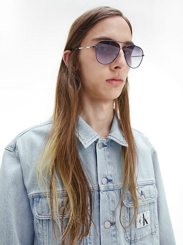lunettes de soleil aviateur 0ckj22201s blue pour unisex calvin klein jeans