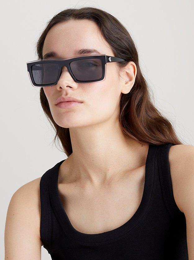 black crystal rectangle sunglasses ckj23657s for unisex calvin klein jeans
