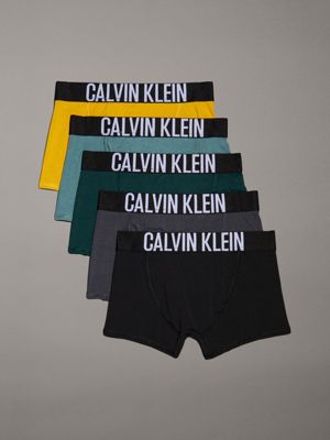 cyellow/ppine/natlantic/ebony/black 5 pack boys trunks - intense power for boys calvin klein jeans