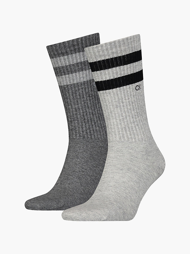 grey 2 pack striped crew socks for men calvin klein