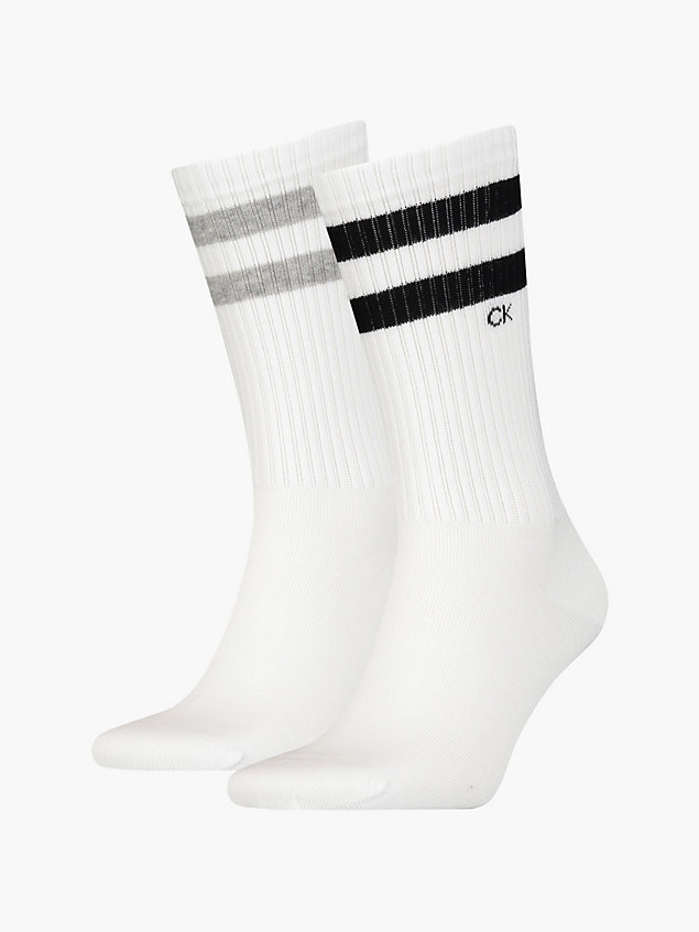 white 2 pack striped crew socks for men calvin klein